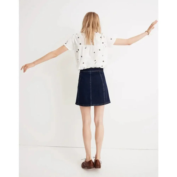 MADEWELL Stretch Denim A-Line Mini Skirt Button-Front Size 4 Dark Wash - Picture 2 of 8
